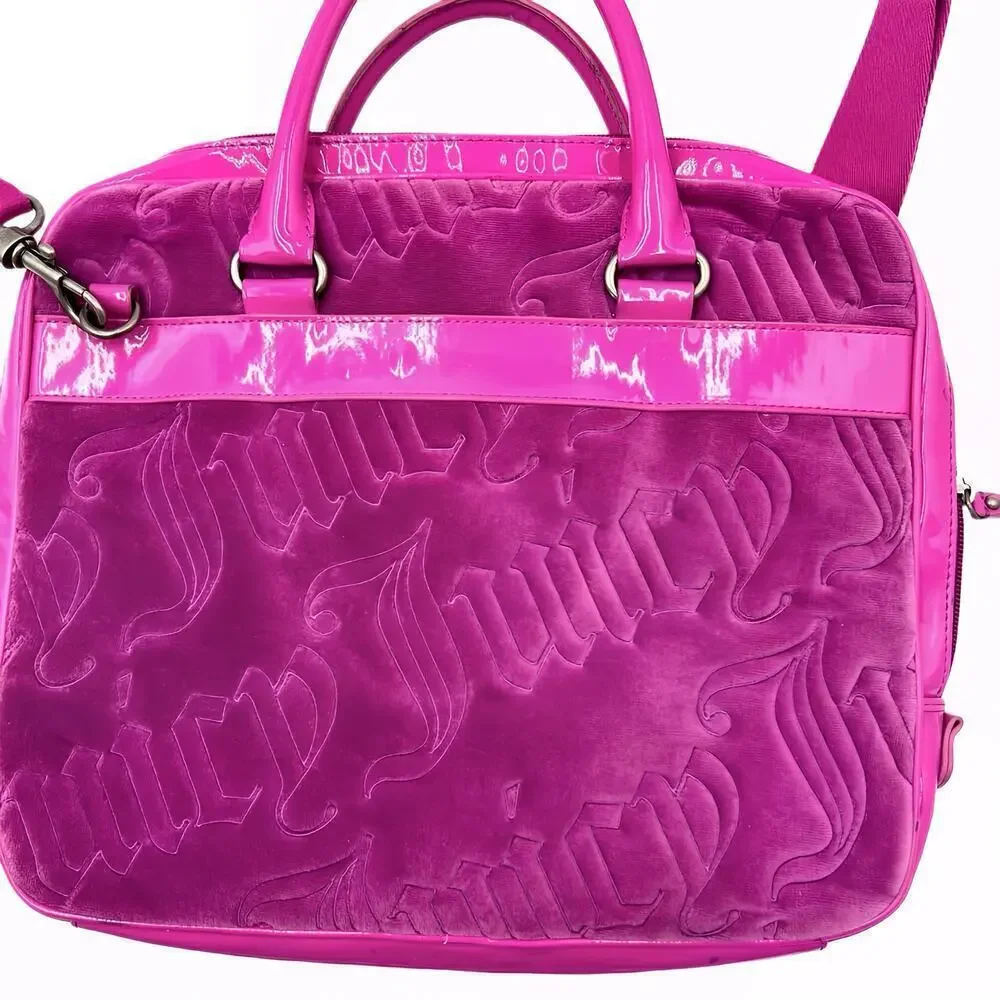 Vintage 2009 Juicy Couture Pink Velour Laptop Bag Y2K McBling Crossbody Tote